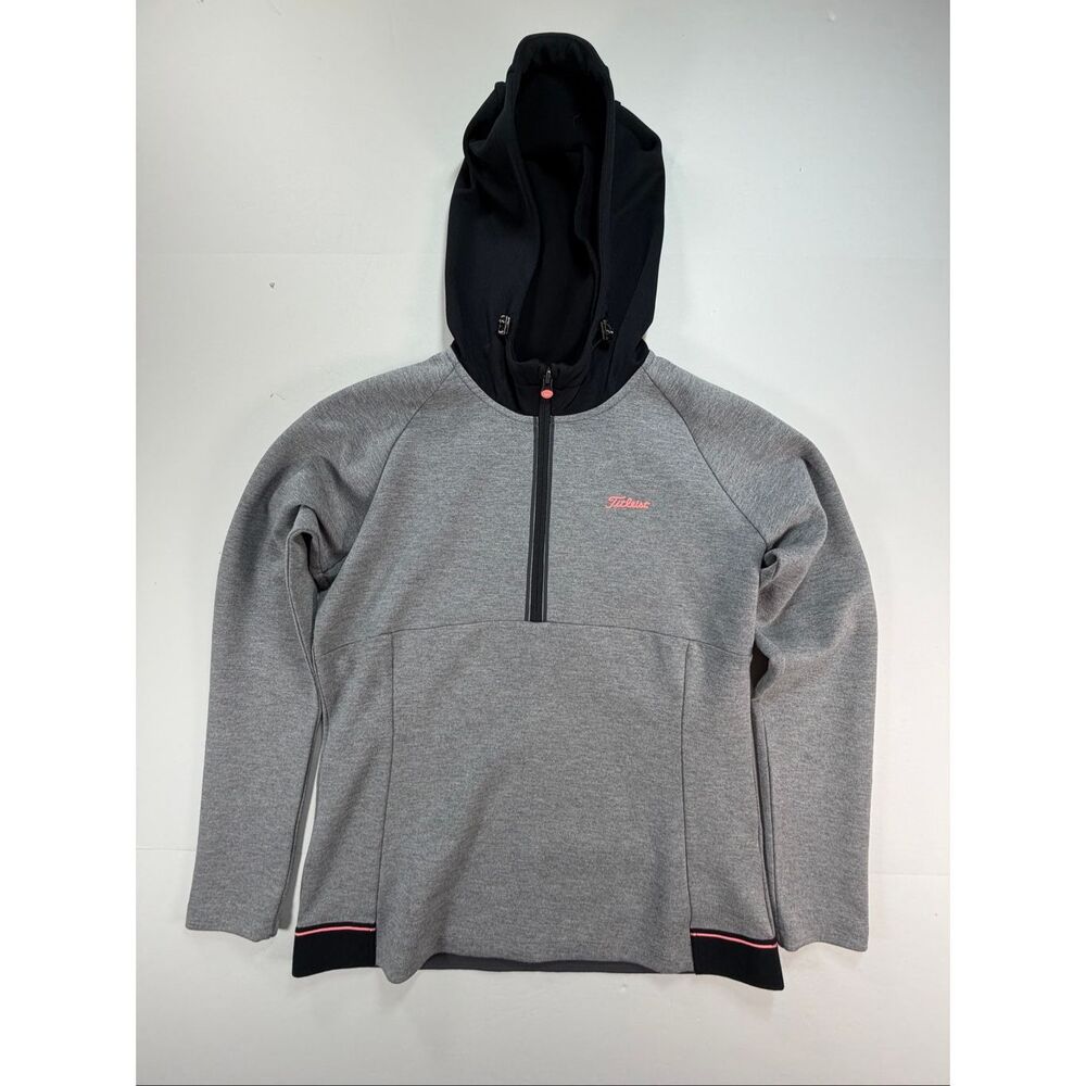 Titleist Women’s Large Hooded 1/2 Zip Pullover Gray Black Golf Performance Top